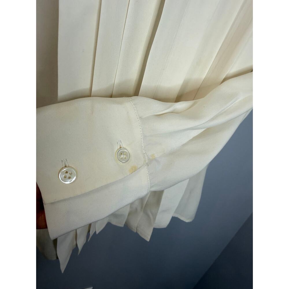 Frame Silk Pleated Button Down Blouse Cream Women's M Classic - Picture 4 of 11